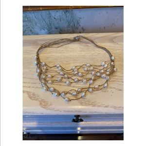 Anthro Mother of Pearl & Twine Multilayer Necklace